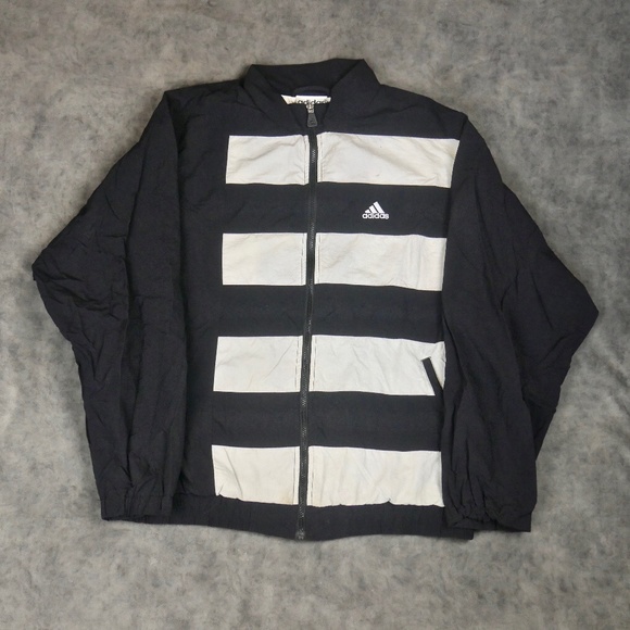 Vintage adidas Windbreaker Size Large Black Jacket Full Zip Three Stripes